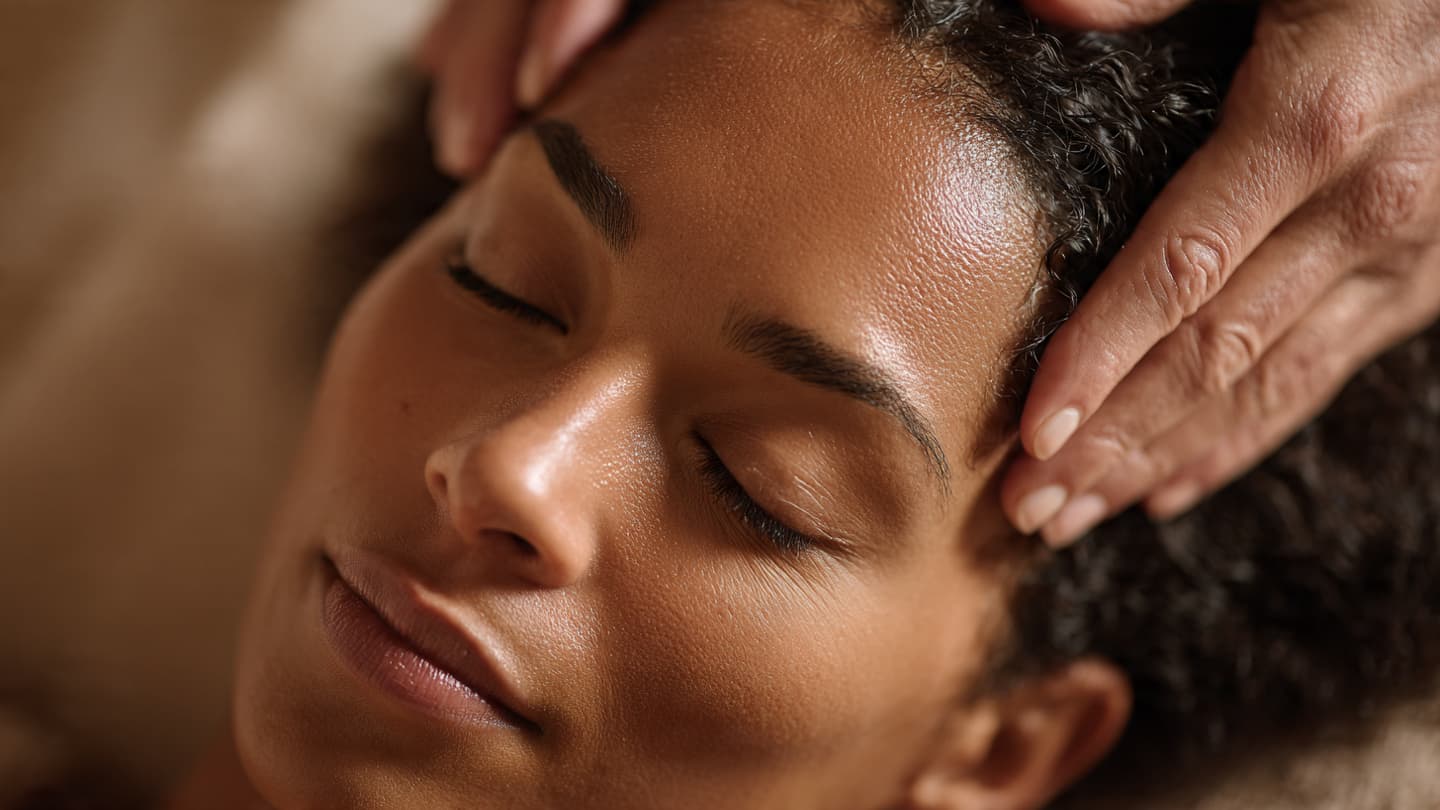 Hair therapy session with gentle restorative care applied to natural hair.